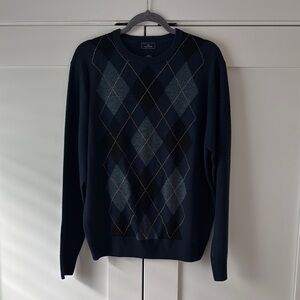 Blue and Gray Crewneck Sweater with Ribbed Cuffs